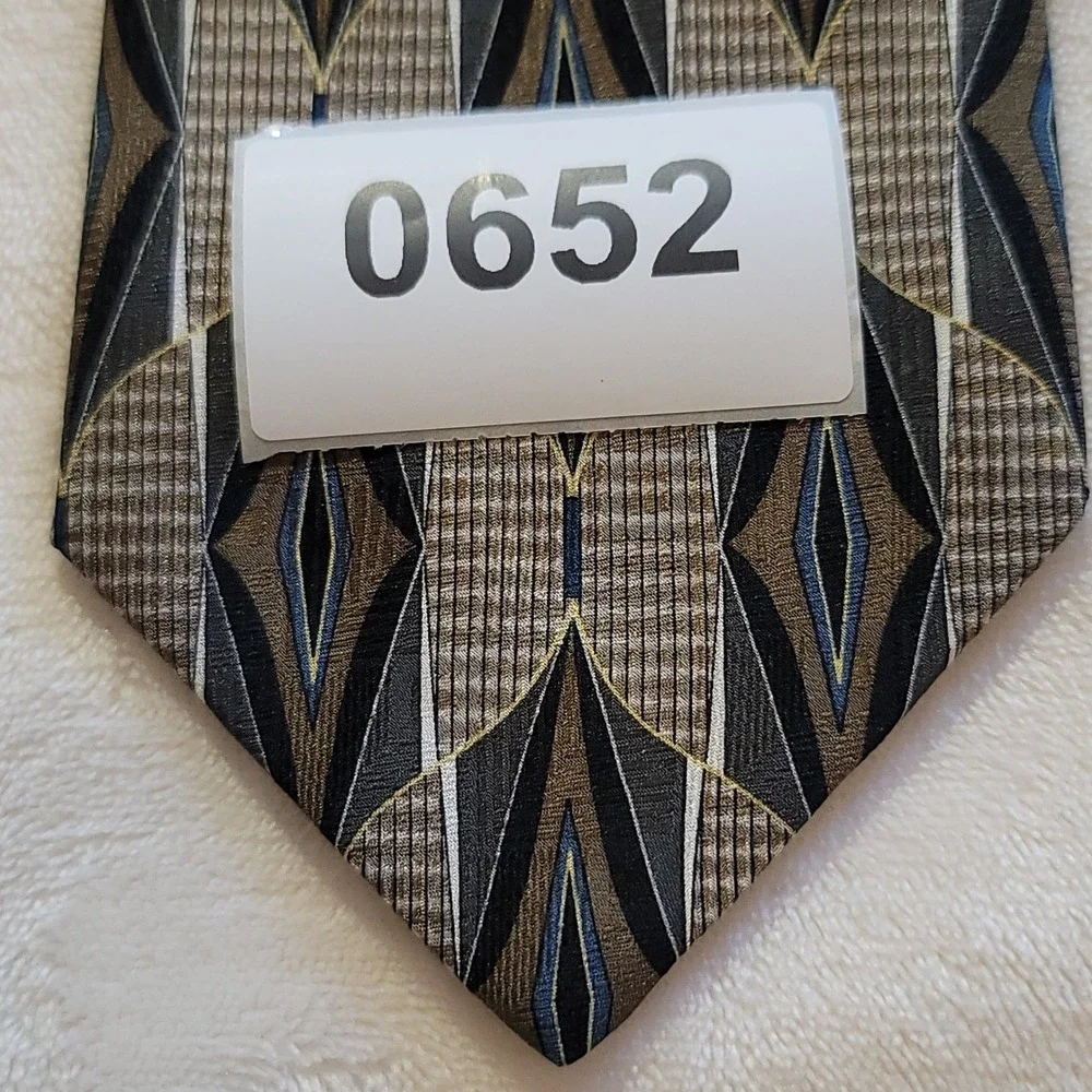 Palatina Silk Necktie Mens OS Brown Grey Blue Geometric Diamond Made in USA